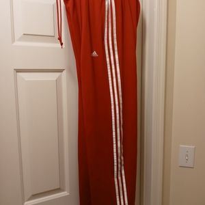 Adidas XL Red Track Pants with White Stripes
